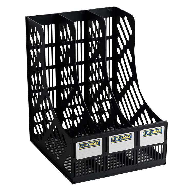 Лоток для паперів Buromax (BM.6100), пластиковий, збірний на 3 відділення, чорний